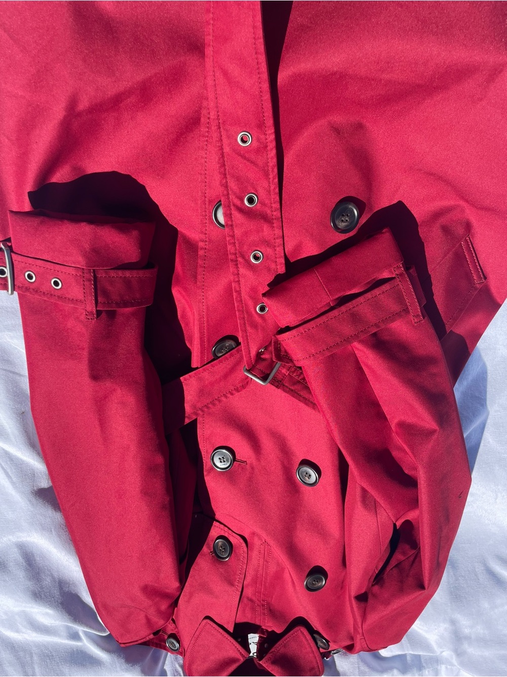 Coach Double-Breasted Crimson Trench Coat with Belt - Picture 6 of 16